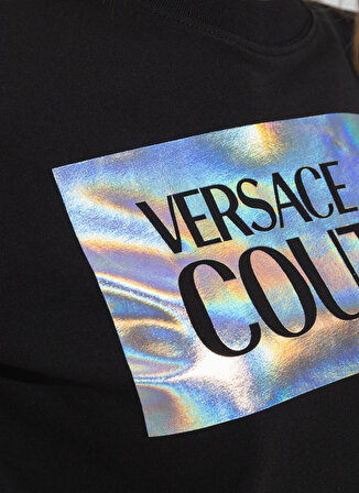 Versace Jeans Couture Bisiklet Yaka Baskılı Siyah Kadın T-Shirt 75HAHF04
