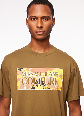 Versace Jeans Couture Bisiklet Yaka Haki Erkek T-Shirt 75GAHE01CJ00E107