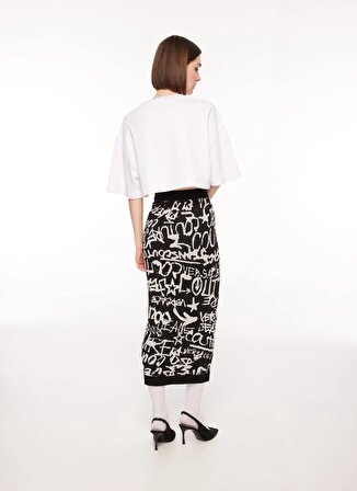 Versace Jeans Couture Yüksek Bel Siyah - Beyaz Kadın Desenli Midi Etek 75HAEM26