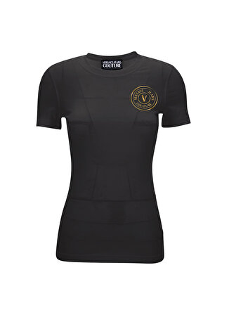 Versace Jeans Couture Bisiklet Yaka Düz Siyah Kadın T-Shirt 75HAHT06
