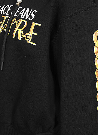Versace Jeans Couture Kapüşon Yaka Baskılı Siyah Kadın Sweatshırt 75HAIF01