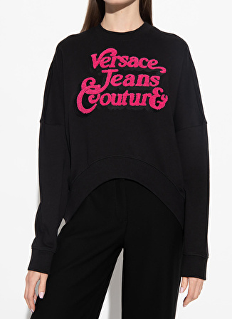 Versace Jeans Couture Bisiklet Yaka Normal Baskılı Siyah Kazak Kadın 75HAIG02