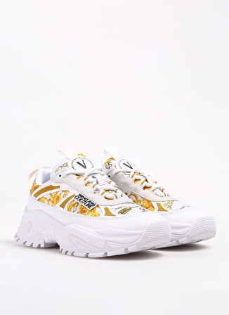 Versace Jeans Couture Sarı - Beyaz Kadın Deri Sneaker 75VA3SVGZP321G03