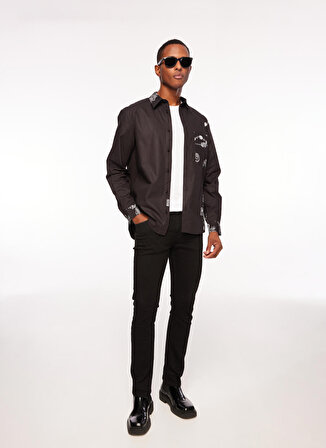 Versace Jeans Couture Slim Fit Gömlek Yaka Siyah Erkek Gömlek 75GAL205NS277899
