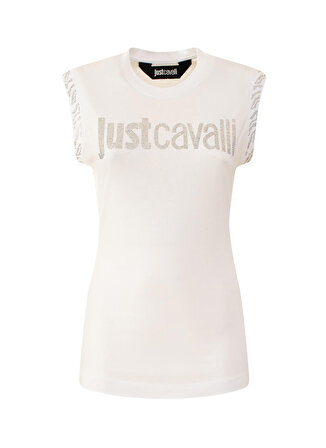 Just Cavalli Bisiklet Yaka Baskılı Beyaz Kadın T-Shirt 74PBHE02