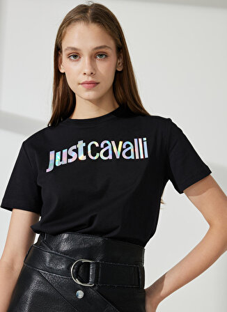 Just Cavalli Bisiklet Yaka Baskılı Siyah Kadın T-Shirt 74PBHG00