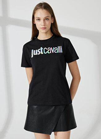 Just Cavalli Bisiklet Yaka Baskılı Siyah Kadın T-Shirt 74PBHG00