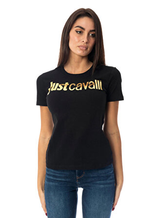 Just Cavalli Bisiklet Yaka Baskılı Siyah Kadın T-Shirt 75PAHT04