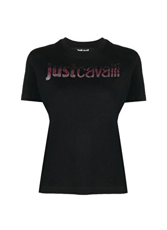 Just Cavalli Bisiklet Yaka Baskılı Siyah Kadın T-Shirt 75PAHE00