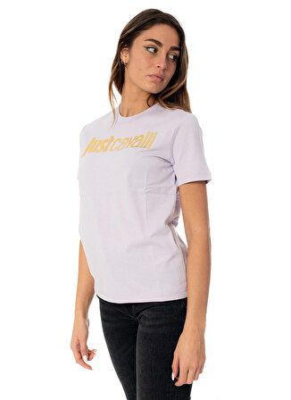 Just Cavalli Bisiklet Yaka Baskılı Beyaz Kadın T-Shirt 75PAHT00