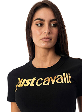 Just Cavalli Bisiklet Yaka Baskılı Siyah Kadın T-Shirt 75PAHT00
