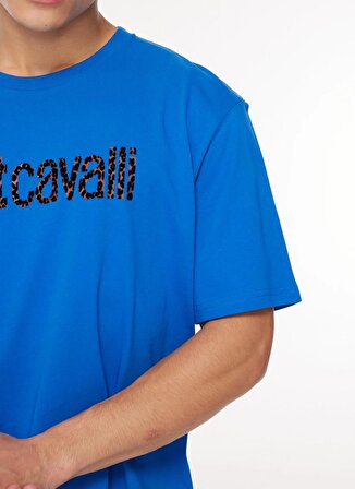 Just Cavalli Bisiklet Yaka Açık Mavi Erkek T-Shirt 75OAHG01