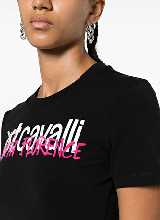 Just Cavalli Bisiklet Yaka Baskılı Siyah Kadın T-Shirt 75PAHG04