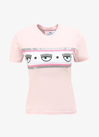 Chiara Ferragni Bisiklet Yaka Baskılı Pembe Kadın T-Shirt 75CBHF02