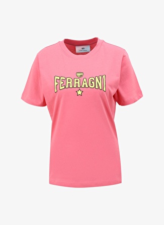 Chiara Ferragni Bisiklet Yaka Baskılı Mavi Kadın T-Shirt 75CBHT03