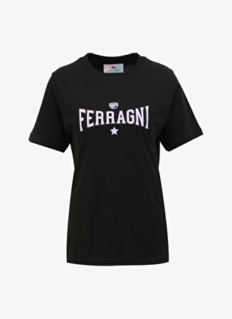 Chiara Ferragni Bisiklet Yaka Baskılı Siyah Kadın T-Shirt 75CBHT03