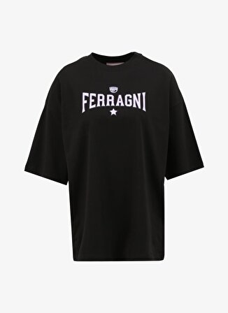Chiara Ferragni Bisiklet Yaka Baskılı Siyah Kadın T-Shirt 75CBHT04