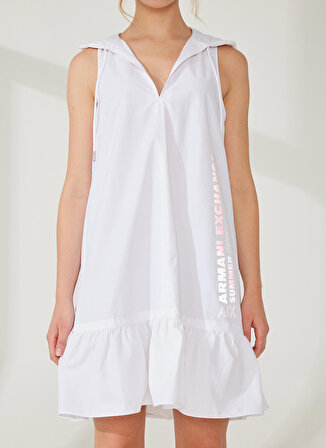 Armani Exchange V Yaka Düz Beyaz Diz Üstü Kadın Elbise 3RYA25