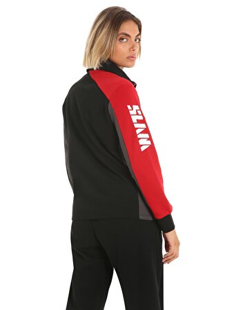 Slam Siyah - Gri - Kırmızı Kadın Dik Yaka Regular Fit Sweatshirt A906001S00_DECK WS ZIP