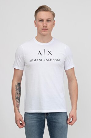 Armani Exchange Bisiklet Yaka Düz Beyaz Erkek T-Shirt 8NZTCJ 1100-WHITE
