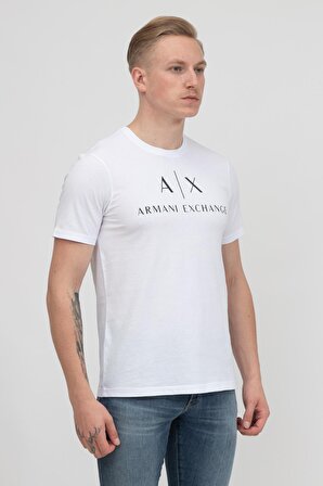 Armani Exchange Bisiklet Yaka Düz Beyaz Erkek T-Shirt 8NZTCJ 1100-WHITE
