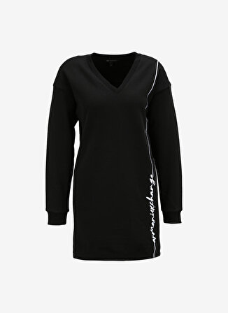 Armani Exchange V Yaka Baskılı Siyah Diz Üstü Kadın Elbise 6RYA70