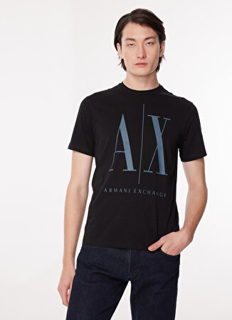 Armani Exchange Bisiklet Yaka Baskılı Siyah Erkek T-Shirt 8NZTPA 62AA BLACK/DARK SLATE