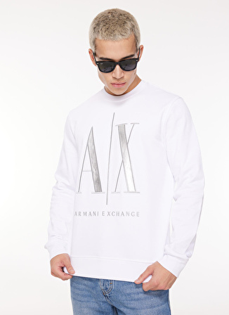 Armani Exchange Bisiklet Yaka Beyaz Erkek Sweatshırt 8NZMPQ 1100 WHITE