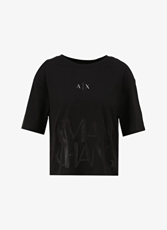 Armani Exchange Bisiklet Yaka Baskılı Siyah Kadın T-Shirt 3DYT33