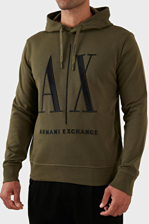 Armani Exchange Kapüşon Yaka Koyu Yeşil Erkek Sweatshırt 8NZMPC 1871-OLIVE NIGHT