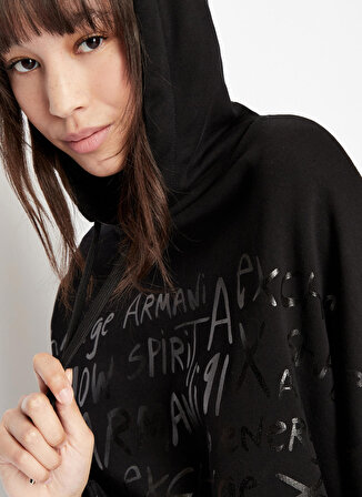 Armani Exchange Kapüşon Yaka Baskılı Siyah Kadın Sweatshırt 6LYM46