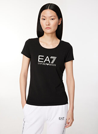 EA7 Bisiklet Yaka Düz Siyah Kadın T-Shirt 8NTT66