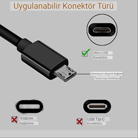 qasul 3 Metre Micro USB Kablo 3 Metre Micro USB Şarj Kablosu 3 Metre Micro USB Data Kablosu