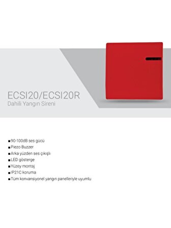 EDS ECSI20R Dahili Yangın Sireni 3 LED Gösterge