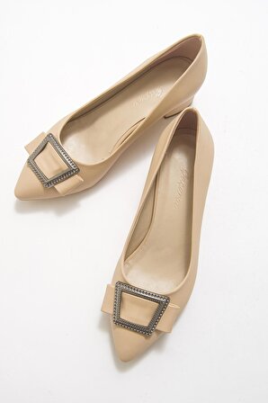 Büyük Numara Bayan Topuklu Klasik Tokalı Günlük Ayakkabı 