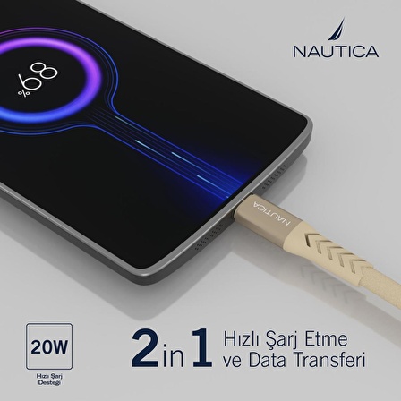 Nautica C50 USB-C to Lightning PD 20W Hızlı Şarj ve Data Kablosu 2.1M Pembe