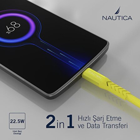 Nautica C20 Type-C to USB-A 22.5W Hızlı Şarj ve Data Kablosu 1.2M Sarı