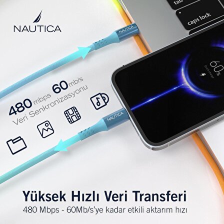 Nautica C38 Type-C to Type-C 65W Led Işıklı Şarj ve Data Kablosu 1.2M Çok Renkli 