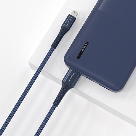 Nautica C65 MFI Lightning to USB-A 12W Örgülü Hızlı Şarj ve Data Kablosu 1.2M Navy