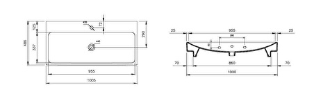 Bocchi Scala Tezgah Üstü Lavabo 100 cm Mat Buz Mavi