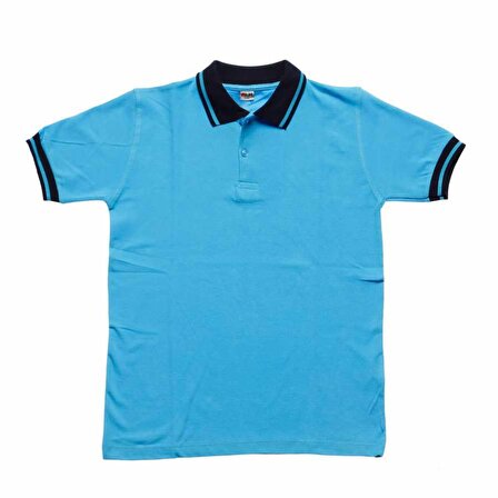 Turkuaz Lacivert Yakalı Kısa Kol 6-16 Yaş Çocuk Okul Lakos Tişört T-shirt - 81338-Turkuaz