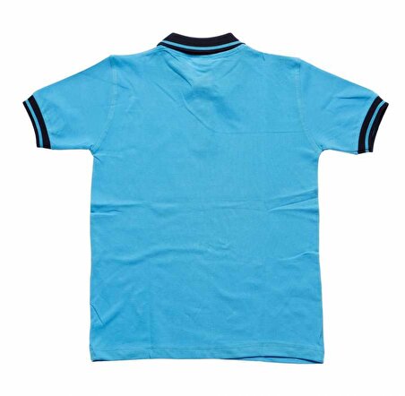 Turkuaz Lacivert Yakalı Kısa Kol 6-16 Yaş Çocuk Okul Lakos Tişört T-shirt - 81338-Turkuaz