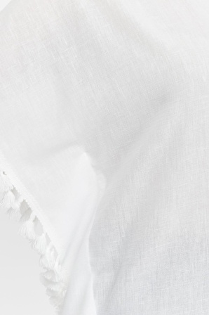 Kadın Büyük Beden Ekstra Rahat Kalıp Püskül Detaylı Beyaz Panço & Gömlek