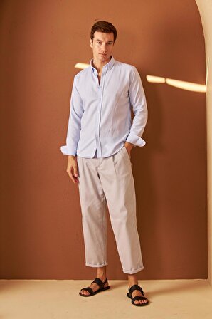 Erkek Kolay Ütülenebilir Oxford Slim Fit Gömlek Mavi MARS36