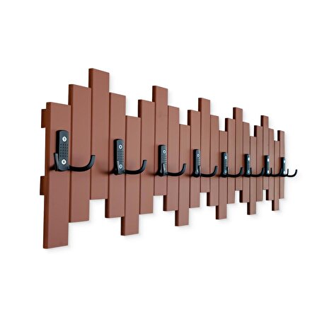 Kahverengi Ahşap Duvar Ve Kapı Askısı Elbise Askılık Piyano Model 8 Askılı