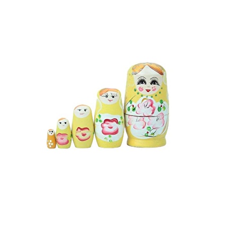 Ahşap Matruşka Bebek 5 li Set Sarı