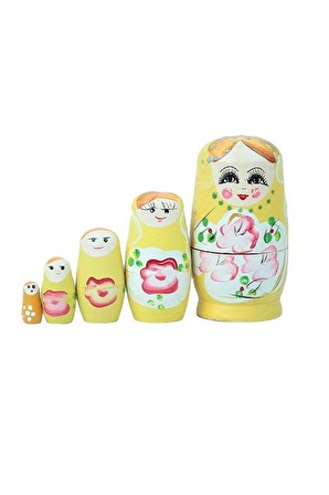 Ahşap Matruşka Bebek 5 li Set Sarı