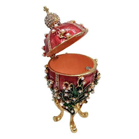 Faberge Yumurta Swarovski Taşlı Lüks Mücevher Kutusu Kırmızı 14 cm