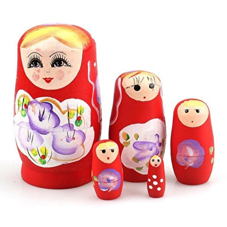 Ahşap Matruşka Bebek Beşli Set Kırmızı