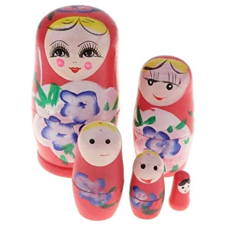 Ahşap Matruşka Bebek Beşli Set Pembe